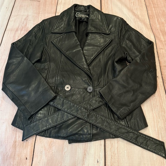 Vintage Y2K Colebrook & Co Women’s Black Leather Jacket Size Medium Coat - Picture 1 of 7